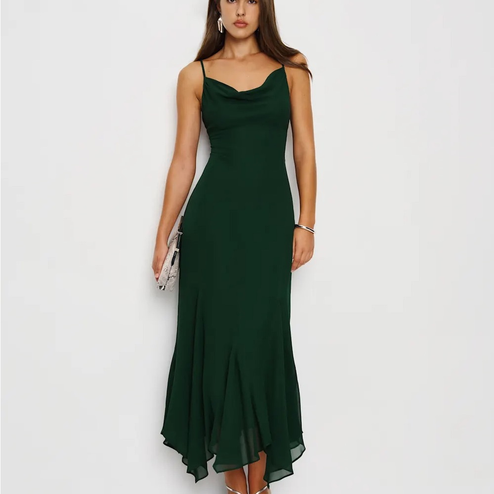 Reformation Lluvia dress: Forest Green Midi Dress